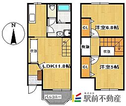 サンライト草木 1階2LDKの間取り