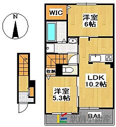 JR鹿児島本線 銀水駅 3.2kmの賃貸アパート 2階2LDKの間取り