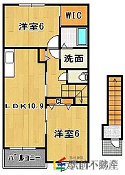 西鉄天神大牟田線 新栄町駅 徒歩12分の賃貸アパート 2階2LDKの間取り