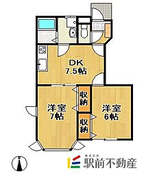 サンルート白川 2DKの間取図画像