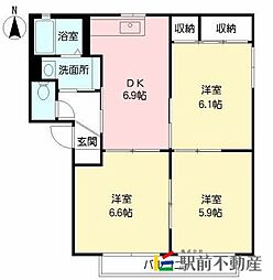 コンフォール川原田　E棟 1階2LDKの間取り