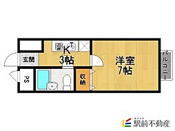 そよ風弐番館 1Kの間取図画像