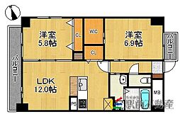 レジェンド・ソーラー宮ノ陣 2LDKの間取図画像
