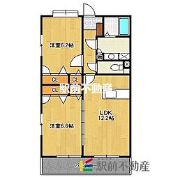 デューク筑紫野 1階2LDKの間取り