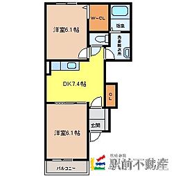 メゾンアルバーダ1 2DKの間取図画像