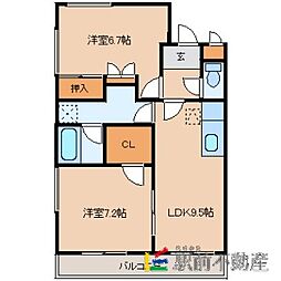 ヴィラージュ橘D 2LDKの間取図画像