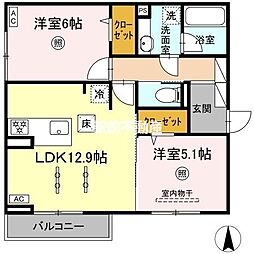 グラジオ 101 1階2LDKの間取り