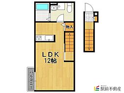 バローニ　B棟 2階ワンルームの間取り