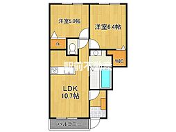 ヴァンクールA 1階2LDKの間取り