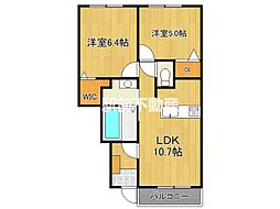 ヴァンクールB 1階2LDKの間取り
