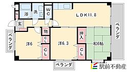 シャルマン塔原 2階3LDKの間取り