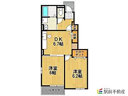 エクセル1 2DKの間取図画像