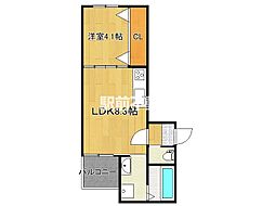 T-Regno田主丸 2階1LDKの間取り