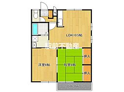 コーポ三奈木 2LDKの間取図画像