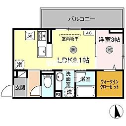 D-ROOM西町 1LDKの間取図画像