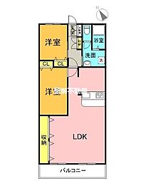 アンピール六ツ門 2LDKの間取図画像