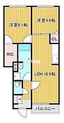 ポムダムールA 2LDKの間取図画像