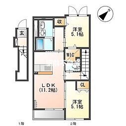 ソラーレ梅満 2LDKの間取図画像