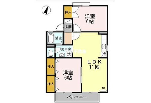 福岡県久留米市津福本町(賃貸アパート2LDK・1階・53.73㎡)の写真 その2