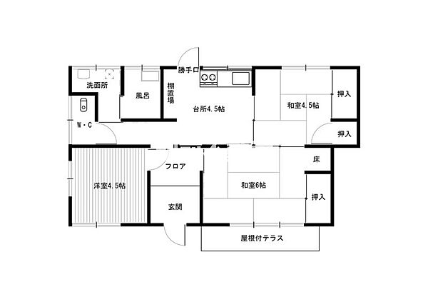 松岡貸家 1｜福岡県久留米市安武町安武本(賃貸一戸建3DK・1階・53.46㎡)の写真 その2