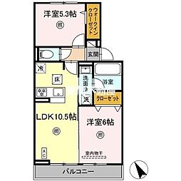 久留米市高良内町アパート 2LDKの間取図画像