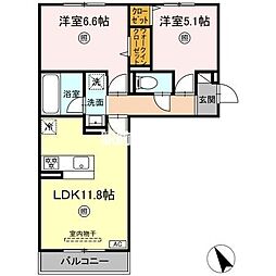 久留米市高良内町アパート 2LDKの間取図画像