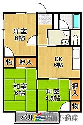 コーポ若葉荘 3DKの間取図画像