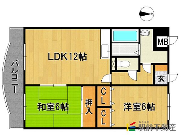 エステート神道 102｜福岡県久留米市東合川4丁目(賃貸マンション2LDK・1階・56.96㎡)の写真 その2