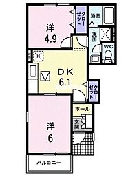 ラミアカーメラDue 2DKの間取図画像