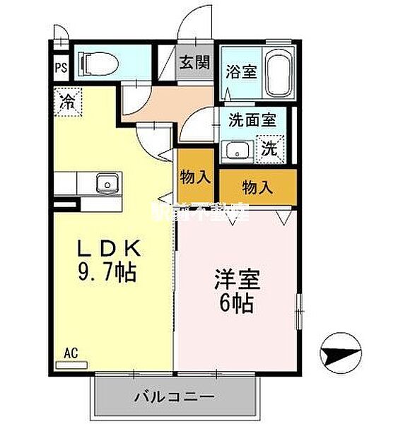 アンジュ 201｜福岡県久留米市北野町十郎丸(賃貸アパート1LDK・2階・40.79㎡)の写真 その2