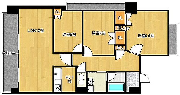 カトルズ旭 501｜福岡県久留米市東町(賃貸マンション3LDK・5階・71.77㎡)の写真 その2