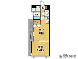 LEAD中央町 1DKの間取図画像