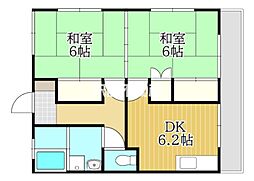 アカシヤ荘 2DKの間取図画像