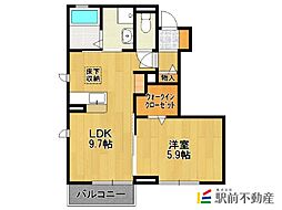 宮の杜A棟 1階1LDKの間取り