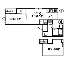 ステーブル佐賀 2階1LDKの間取り
