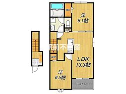 ジェルメメゾン　I 2階2LDKの間取り