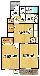 ヴァイオレット上峰 1階2DKの間取り