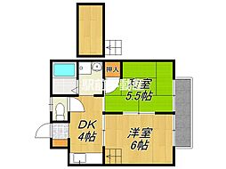 コーポフルハウス 2DKの間取図画像