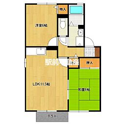 SUNセジュール　A棟 1階2LDKの間取り