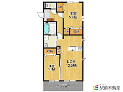 グレイスハイム 2LDKの間取図画像