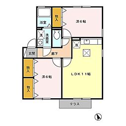 セジュール・アークA 2LDKの間取図画像