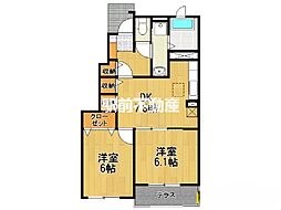 フェリーチェ2D棟 2DKの間取図画像