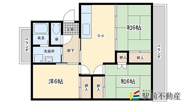 橋爪第一ビル 122｜福岡県八女市吉田(賃貸マンション3DK・2階・68.83㎡)の写真 その2