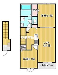 メゾンド瀬高　A 2階2LDKの間取り