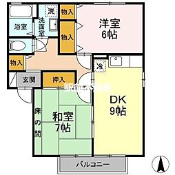 アムール・シャトーA棟 2DKの間取図画像