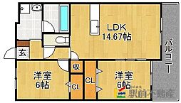 風の谷 2LDKの間取図画像