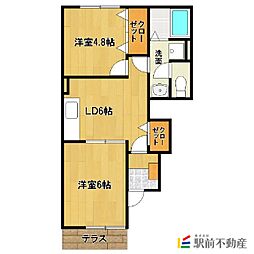 ウランタン壱番館 2DKの間取図画像