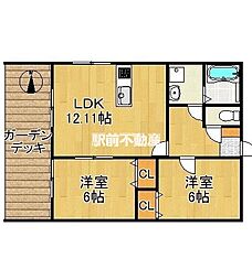 パーチェ・筑後A 2LDKの間取図画像