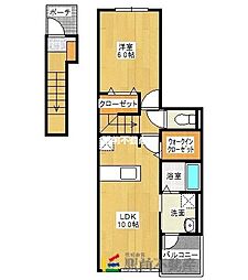 JR鹿児島本線 羽犬塚駅 7.5kmの賃貸アパート 2階1LDKの間取り