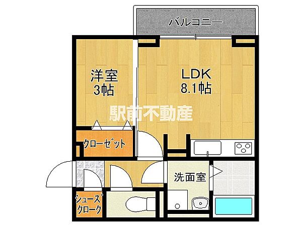 グランドステージ本町 203｜福岡県八女市本町(賃貸アパート1LDK・2階・30.14㎡)の写真 その2